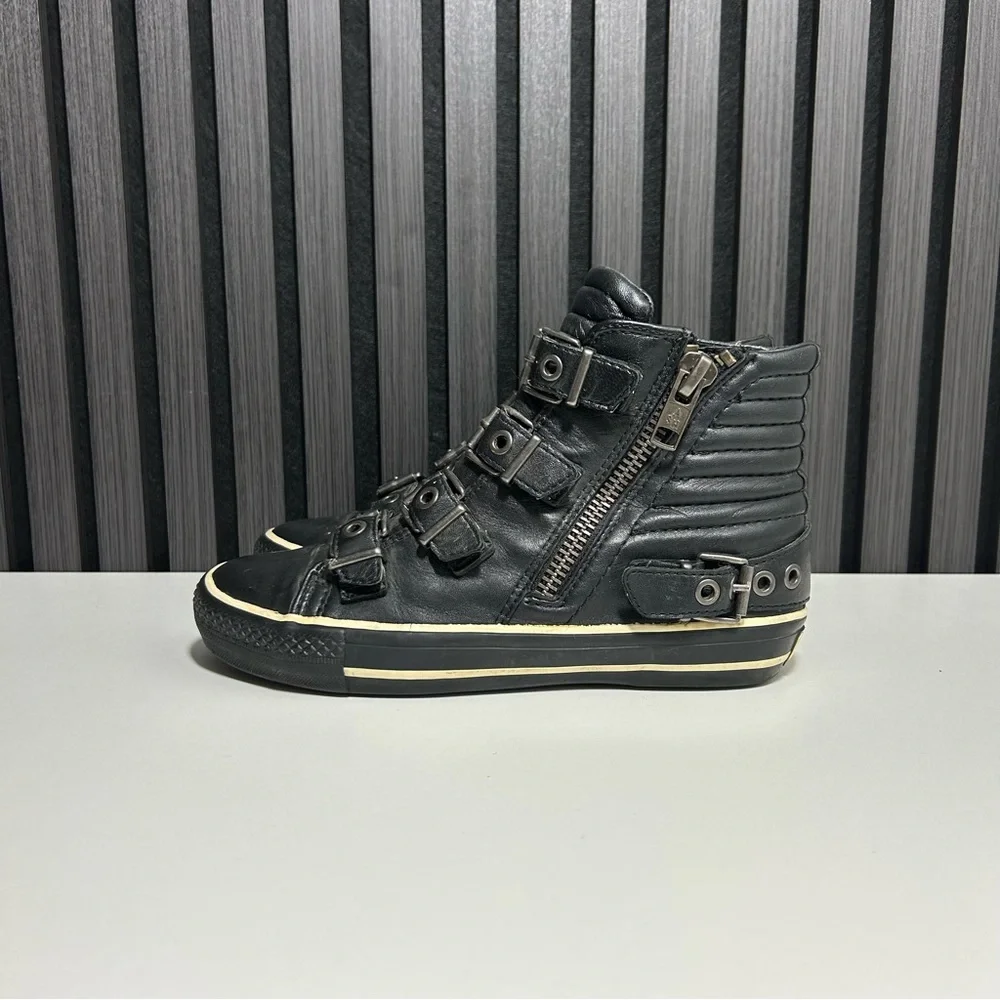 Ash black leather buckle zipper high top - Picture 3 of 8